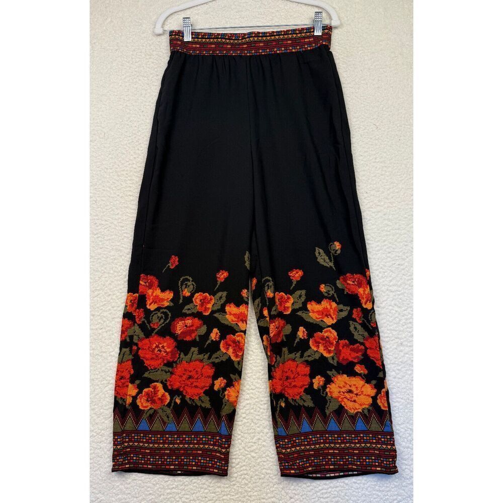Rachel Zoe Tropical Floral Print Wide Leg Pants Womens S Maximalist Cottagecore